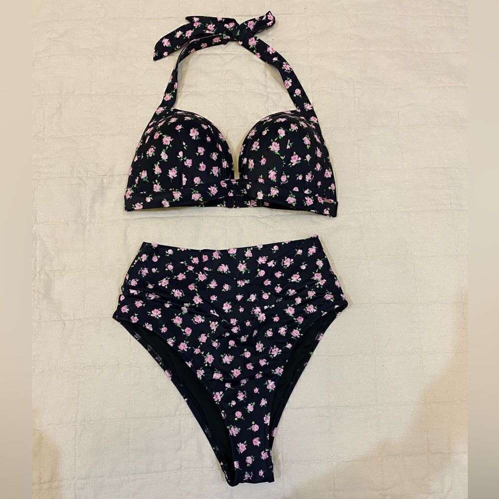 Pink Victoria’s Secret Swim High Waist Bikini Bottom Top Set Size S